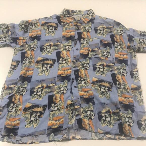 Mens XL Hawaiian Aloha Tropical Shirt Blue - Picture 2 of 2